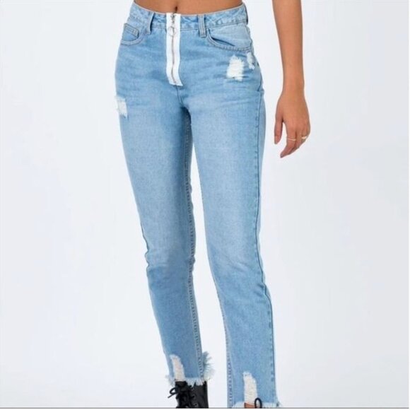 Princess Polly Circle Front Zip Up Jeans sz 8 - Picture 2 of 13